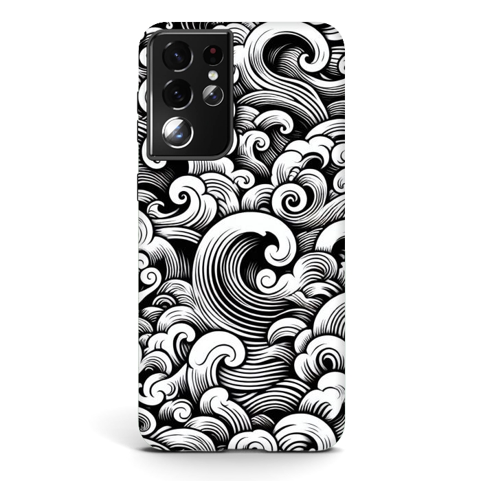 Galaxy S21 ultra StrongFit Black and White Tattoo Waves by JohnnyVillas