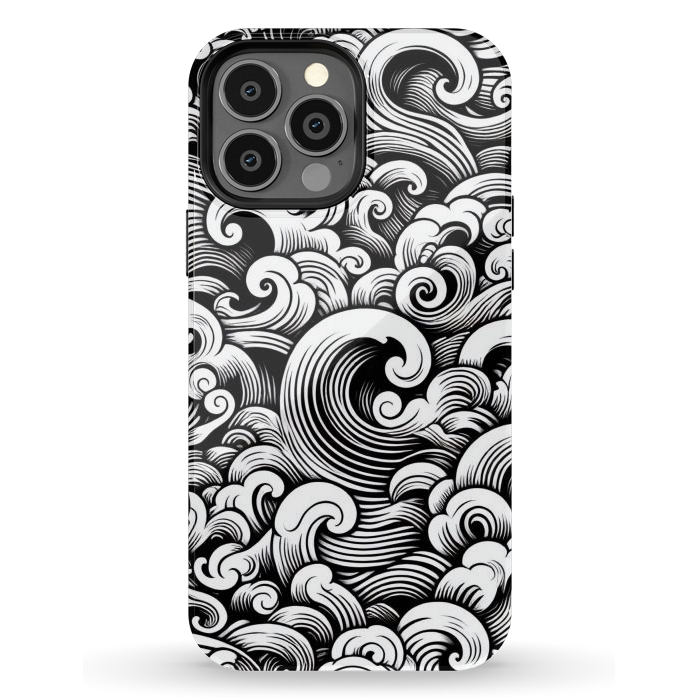 iPhone 13 Pro Max StrongFit Black and White Tattoo Waves by JohnnyVillas