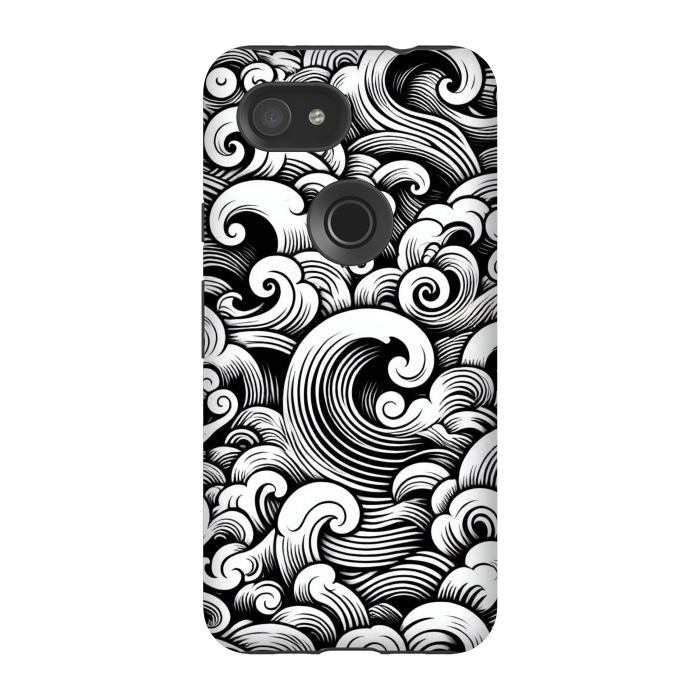 Pixel 3A StrongFit Black and White Tattoo Waves by JohnnyVillas