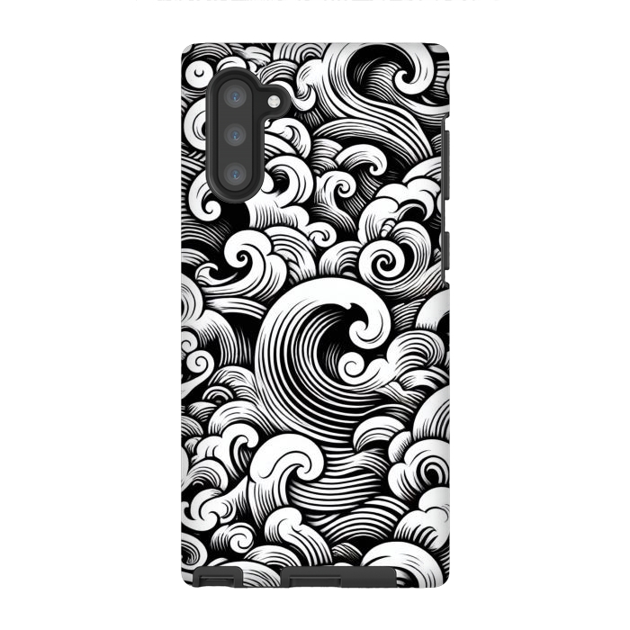 Galaxy Note 10 StrongFit Black and White Tattoo Waves by JohnnyVillas
