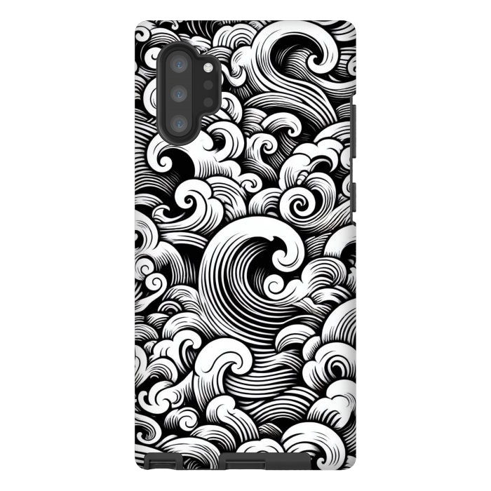 Galaxy Note 10 plus StrongFit Black and White Tattoo Waves by JohnnyVillas