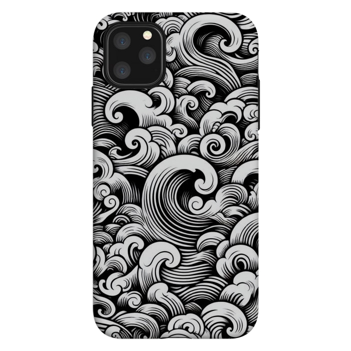 iPhone 11 Pro Max StrongFit Black and White Tattoo Waves by JohnnyVillas