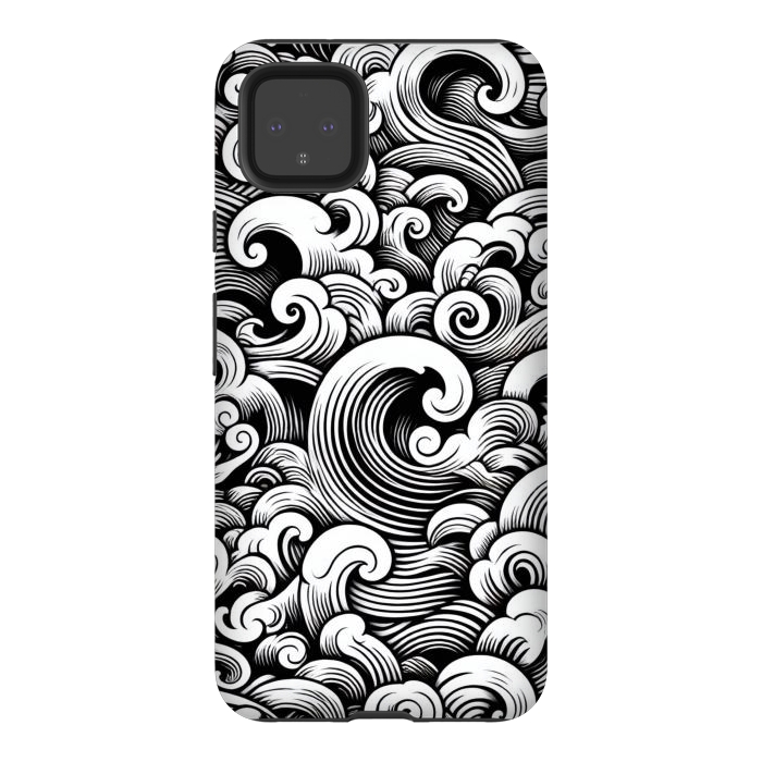 Pixel 4XL StrongFit Black and White Tattoo Waves by JohnnyVillas