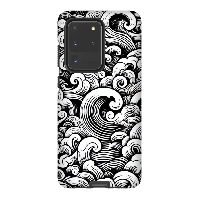 Galaxy S20 Ultra StrongFit Black and White Tattoo Waves by JohnnyVillas