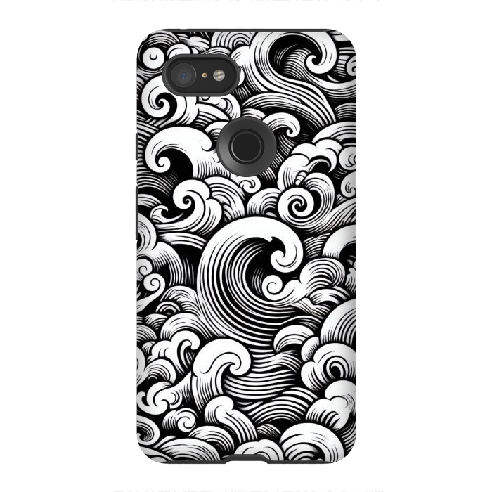 Pixel 3XL StrongFit Black and White Tattoo Waves by JohnnyVillas