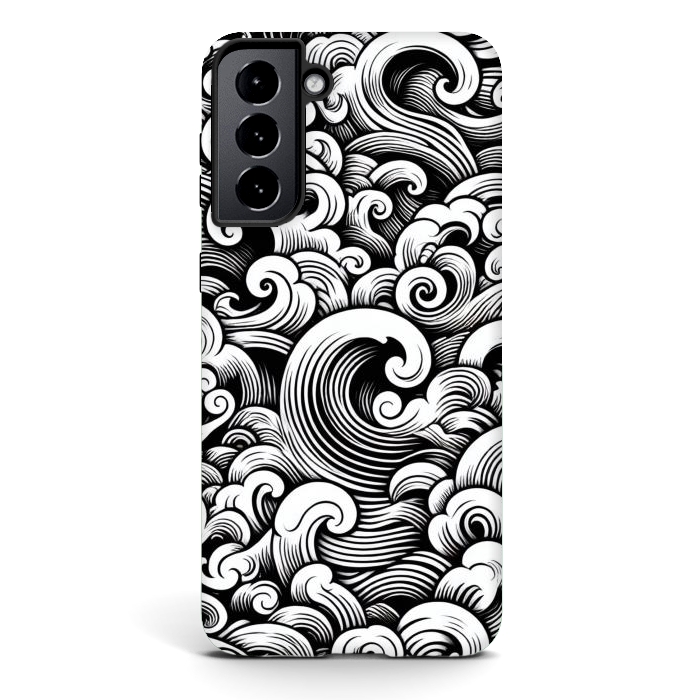 Galaxy S21 plus StrongFit Black and White Tattoo Waves by JohnnyVillas