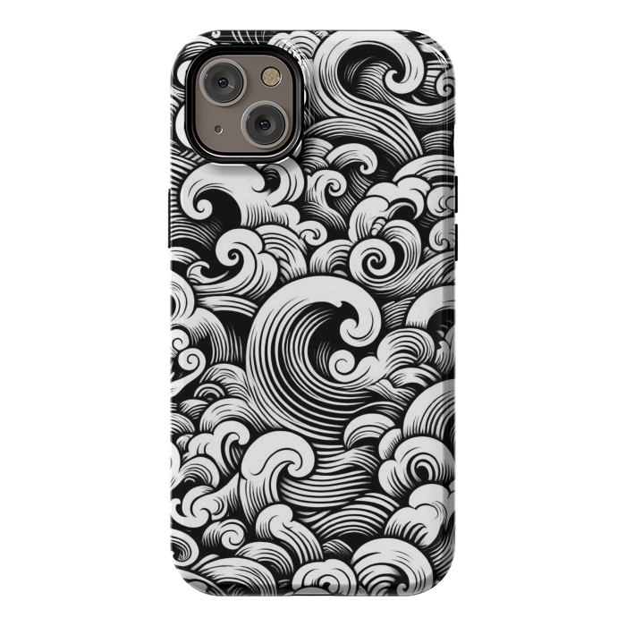 iPhone 14 Plus StrongFit Black and White Tattoo Waves by JohnnyVillas