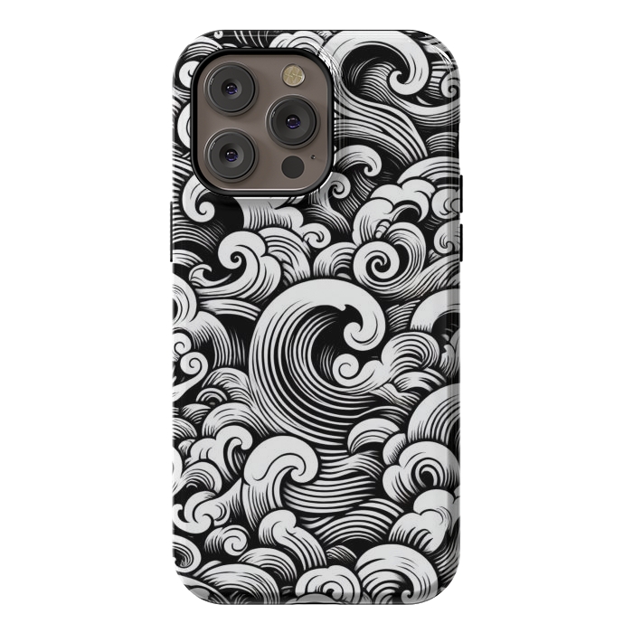 iPhone 14 Pro max StrongFit Black and White Tattoo Waves by JohnnyVillas