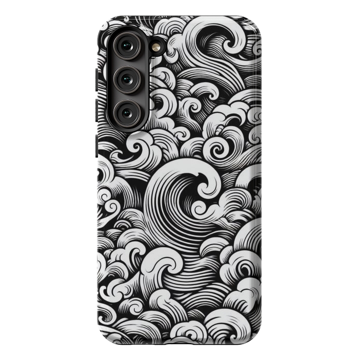 Galaxy S23 Plus StrongFit Black and White Tattoo Waves by JohnnyVillas