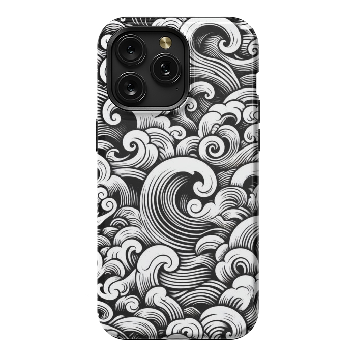 iPhone 15 Pro Max StrongFit Black and White Tattoo Waves by JohnnyVillas