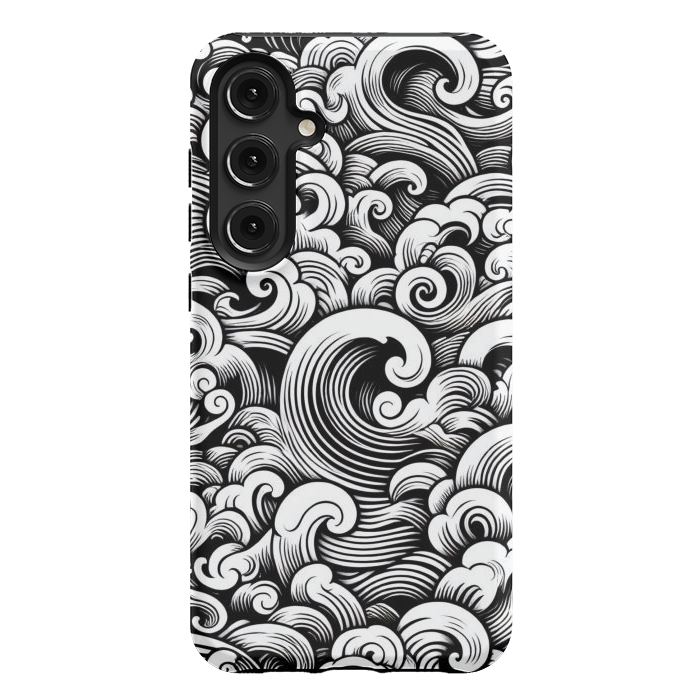 Galaxy S24 Plus StrongFit Black and White Tattoo Waves by JohnnyVillas