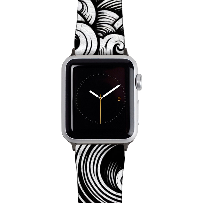 Watch 38mm / 40mm Strap PU leather Black and White Tattoo Waves by JohnnyVillas