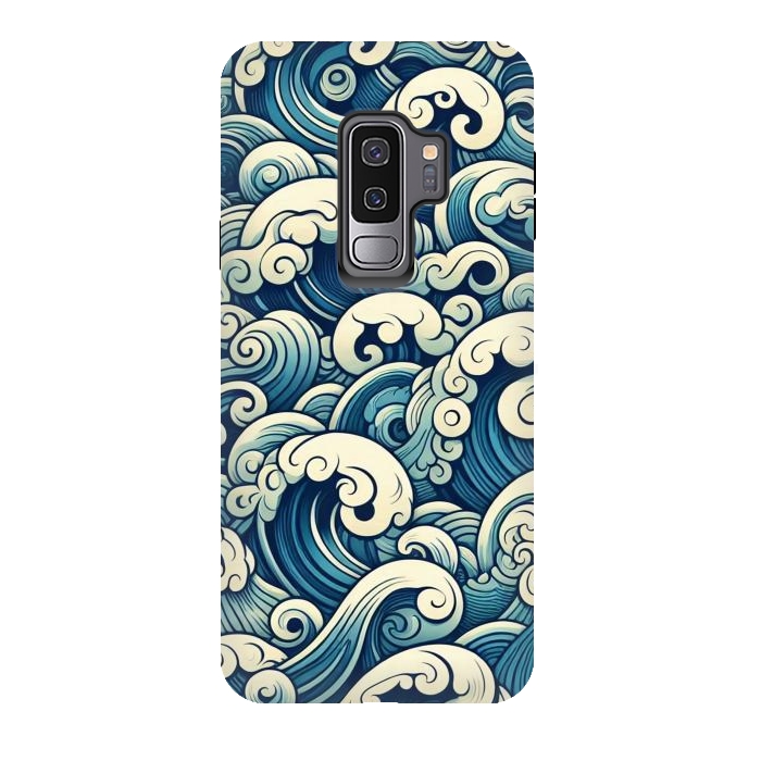Galaxy S9 plus StrongFit Blue Japanese Waves by JohnnyVillas