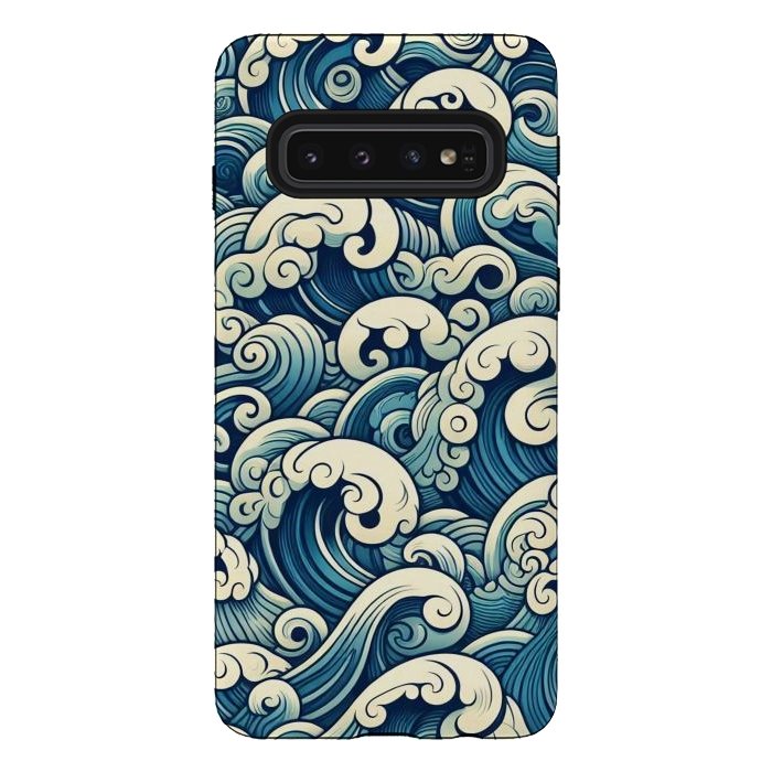 Galaxy S10 StrongFit Blue Japanese Waves by JohnnyVillas