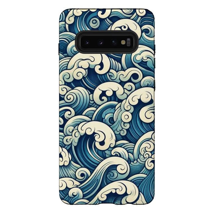 Galaxy S10 plus StrongFit Blue Japanese Waves by JohnnyVillas