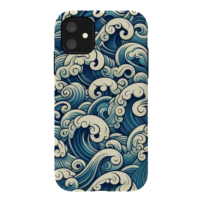 iPhone 11 StrongFit Blue Japanese Waves by JohnnyVillas