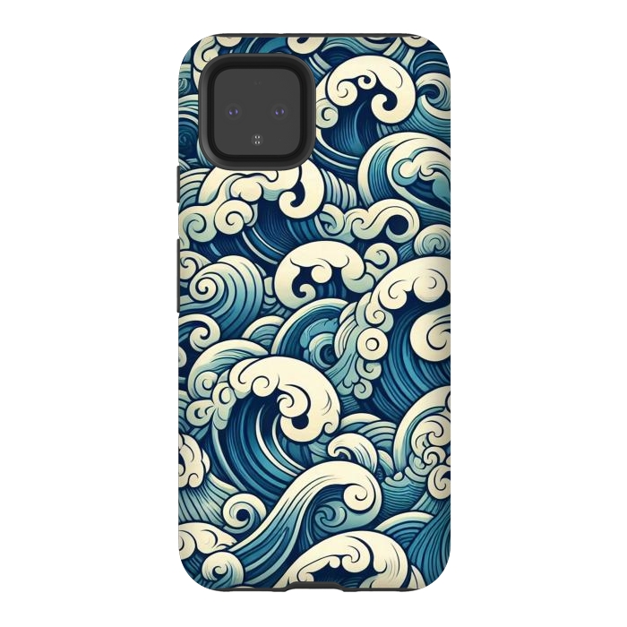 Pixel 4 StrongFit Blue Japanese Waves by JohnnyVillas