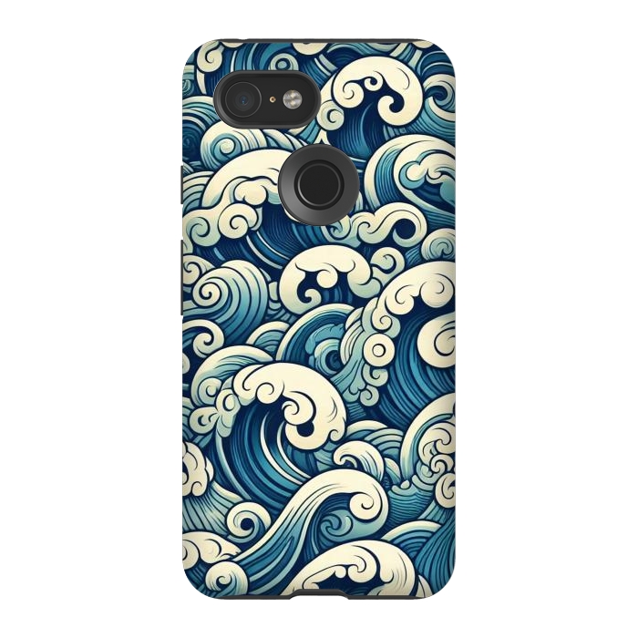 Pixel 3 StrongFit Blue Japanese Waves by JohnnyVillas