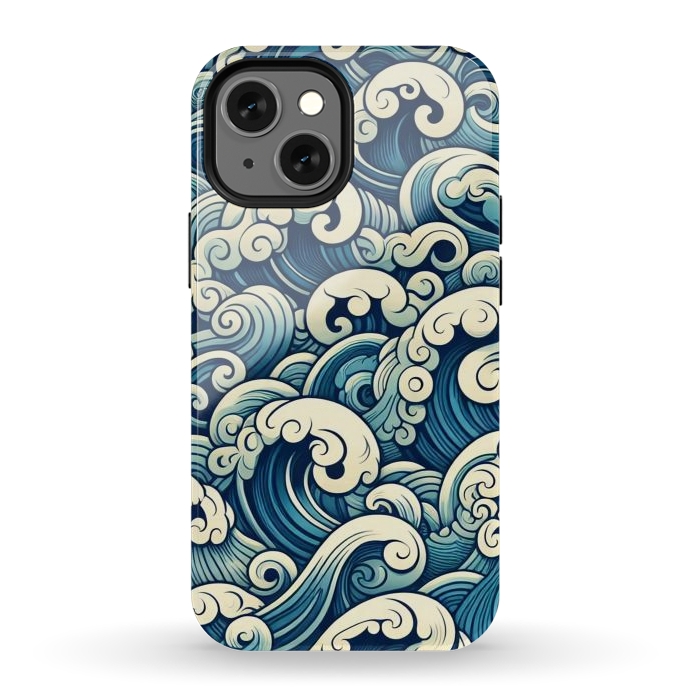 iPhone 12 mini StrongFit Blue Japanese Waves by JohnnyVillas