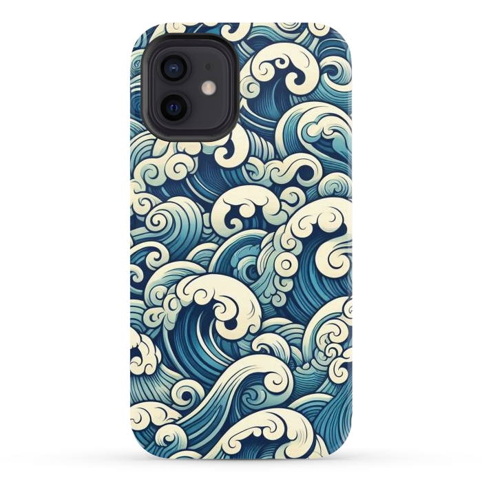 iPhone 12 StrongFit Blue Japanese Waves by JohnnyVillas