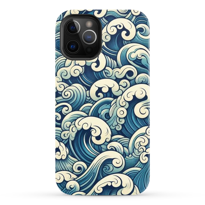 iPhone 12 Pro StrongFit Blue Japanese Waves by JohnnyVillas