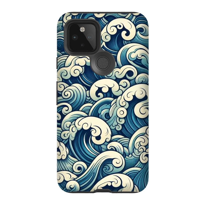 Pixel 5 StrongFit Blue Japanese Waves by JohnnyVillas