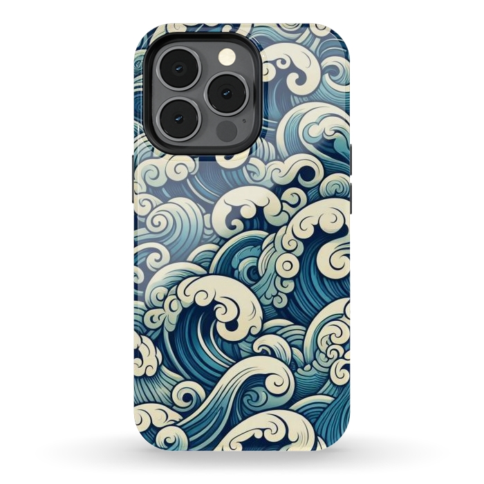 iPhone 13 pro StrongFit Blue Japanese Waves by JohnnyVillas