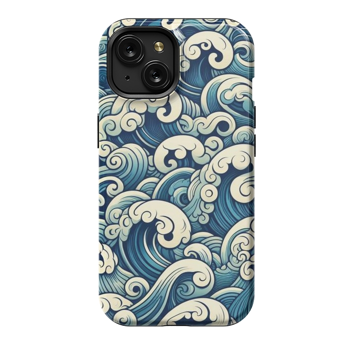 iPhone 15 StrongFit Blue Japanese Waves by JohnnyVillas