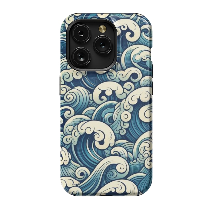 iPhone 15 Pro StrongFit Blue Japanese Waves by JohnnyVillas