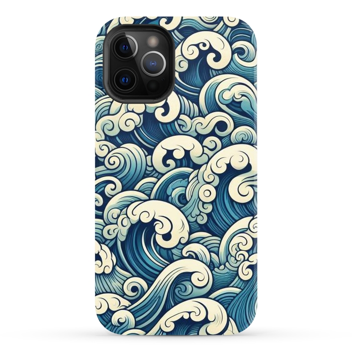 iPhone 12 Pro Max StrongFit Blue Japanese Waves by JohnnyVillas