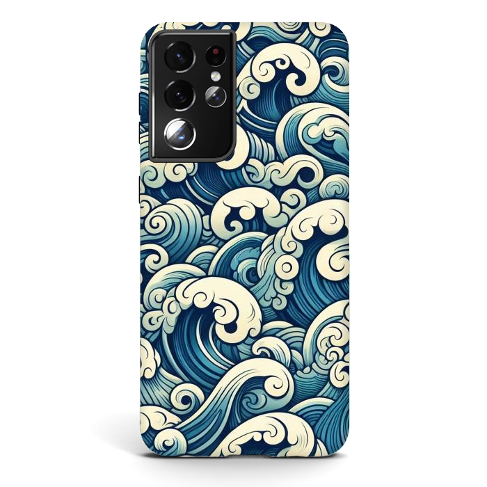 Galaxy S21 ultra StrongFit Blue Japanese Waves by JohnnyVillas