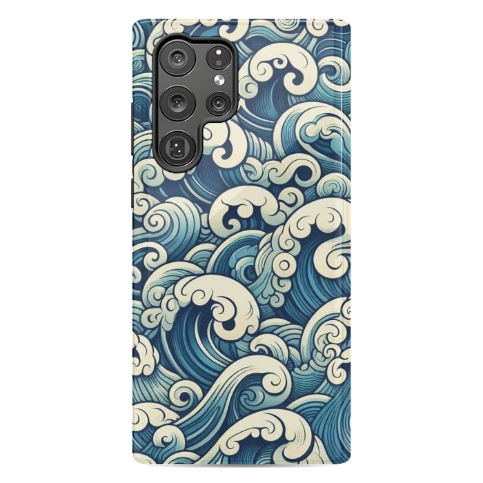 Galaxy S22 Ultra StrongFit Blue Japanese Waves by JohnnyVillas