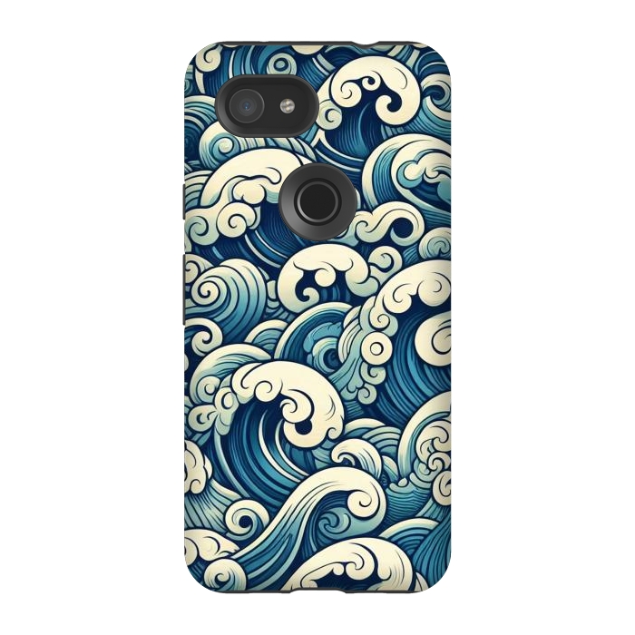 Pixel 3A StrongFit Blue Japanese Waves by JohnnyVillas