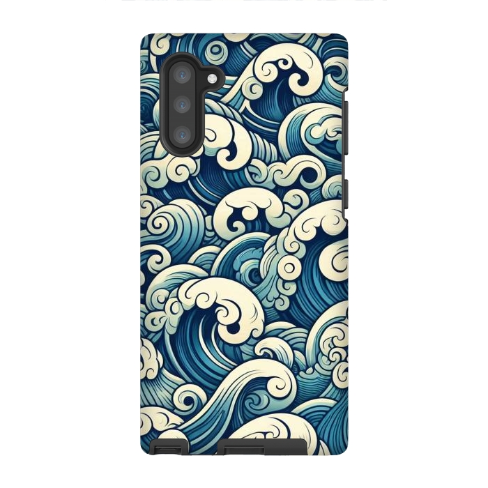 Galaxy Note 10 StrongFit Blue Japanese Waves by JohnnyVillas