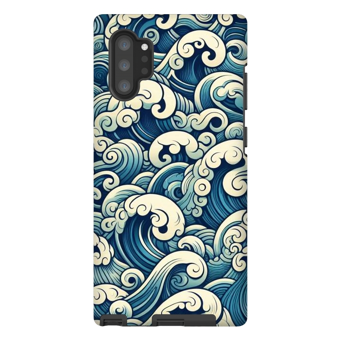 Galaxy Note 10 plus StrongFit Blue Japanese Waves by JohnnyVillas