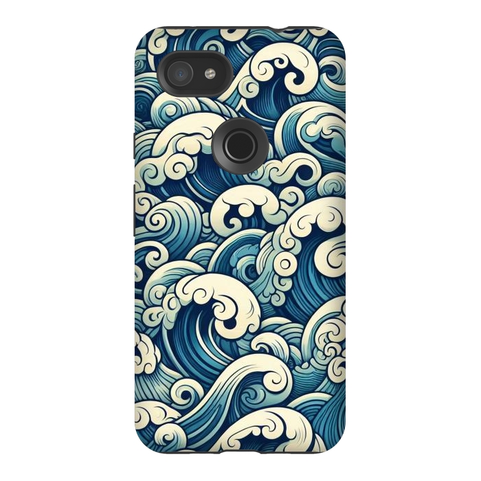 Pixel 3AXL StrongFit Blue Japanese Waves by JohnnyVillas