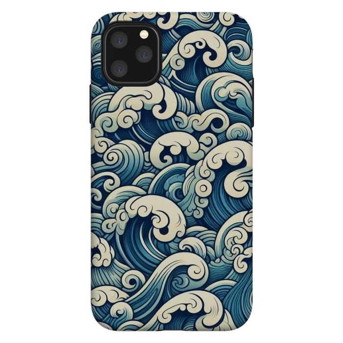 iPhone 11 Pro Max StrongFit Blue Japanese Waves by JohnnyVillas