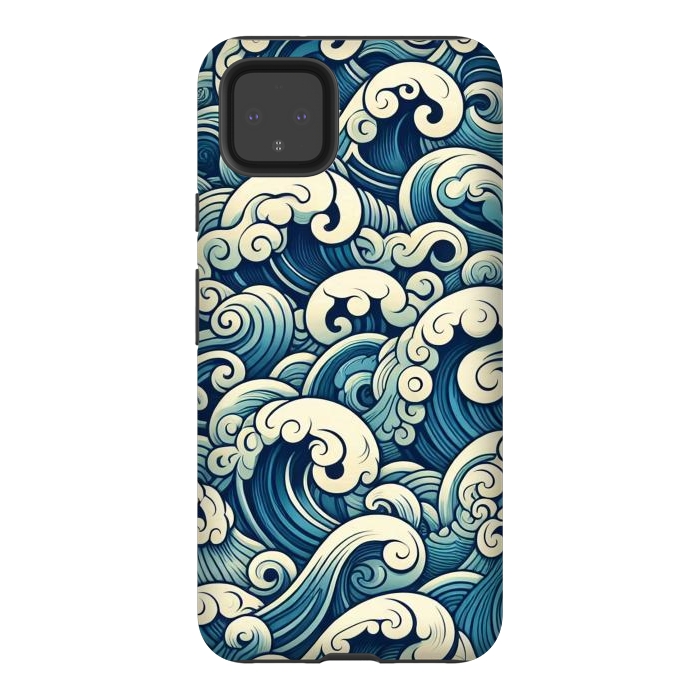 Pixel 4XL StrongFit Blue Japanese Waves by JohnnyVillas