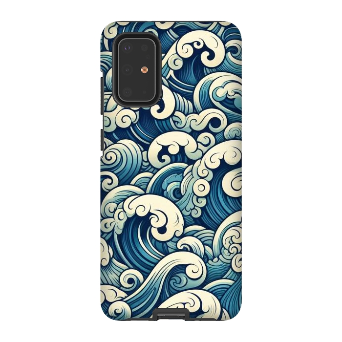 Galaxy S20 Plus StrongFit Blue Japanese Waves by JohnnyVillas
