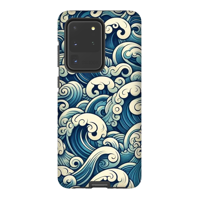 Galaxy S20 Ultra StrongFit Blue Japanese Waves by JohnnyVillas