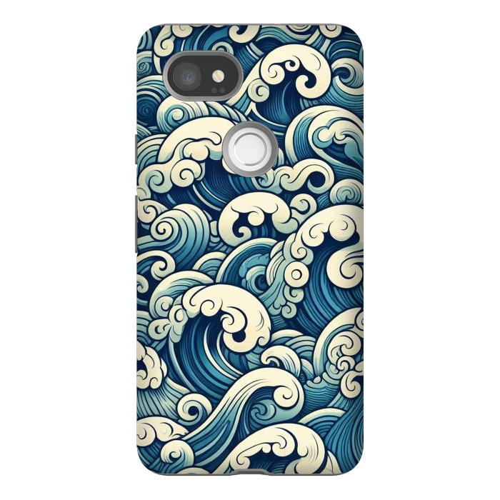 Pixel 2XL StrongFit Blue Japanese Waves by JohnnyVillas