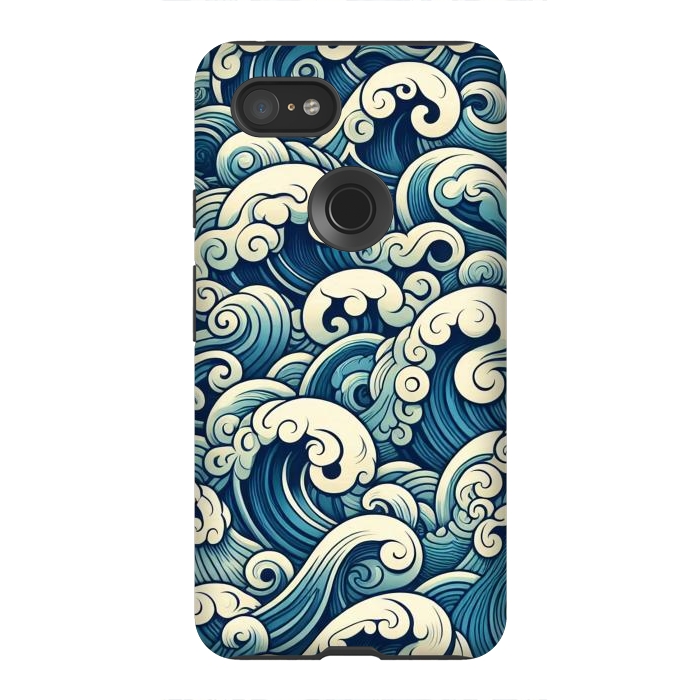 Pixel 3XL StrongFit Blue Japanese Waves by JohnnyVillas