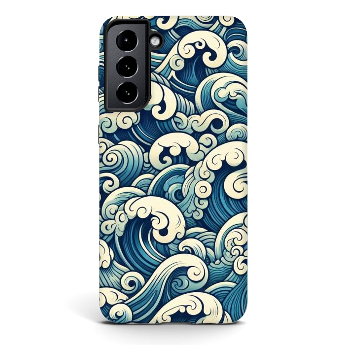 Galaxy S21 StrongFit Blue Japanese Waves by JohnnyVillas