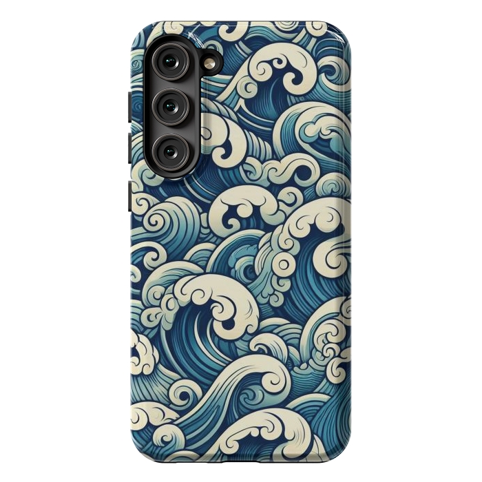 Galaxy S23 Plus StrongFit Blue Japanese Waves by JohnnyVillas