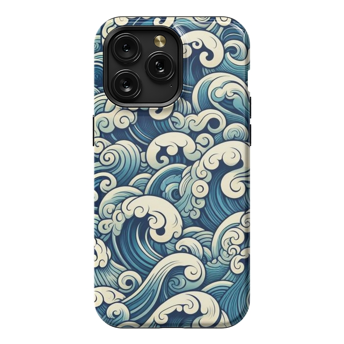 iPhone 15 Pro Max StrongFit Blue Japanese Waves by JohnnyVillas