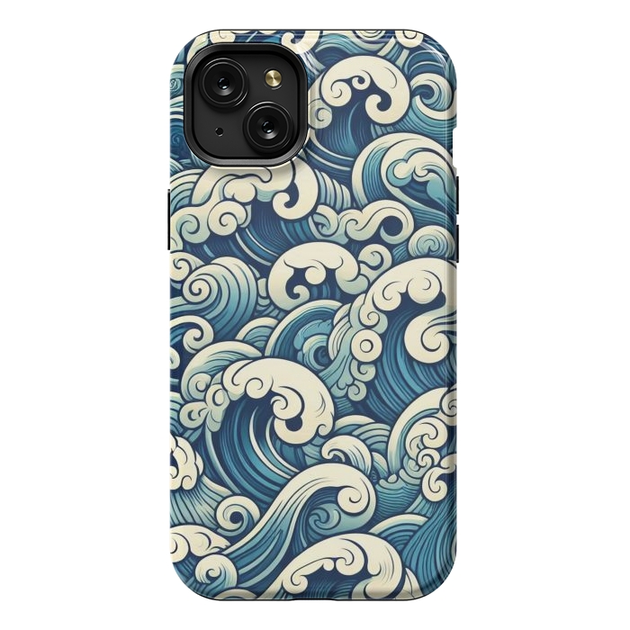 iPhone 15 Plus StrongFit Blue Japanese Waves by JohnnyVillas