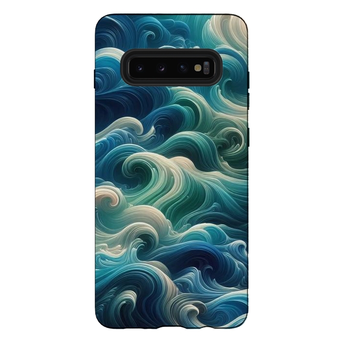 Galaxy S10 plus StrongFit Blue Swirling Waves by JohnnyVillas