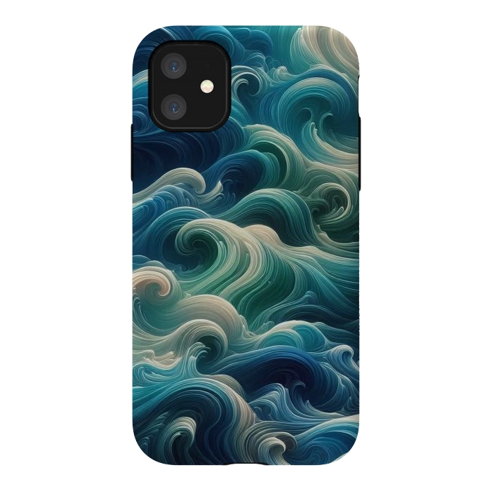 iPhone 11 StrongFit Blue Swirling Waves by JohnnyVillas