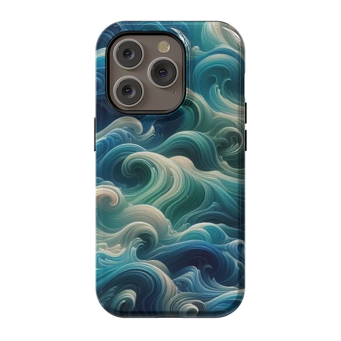 iPhone 14 Pro StrongFit Blue Swirling Waves by JohnnyVillas