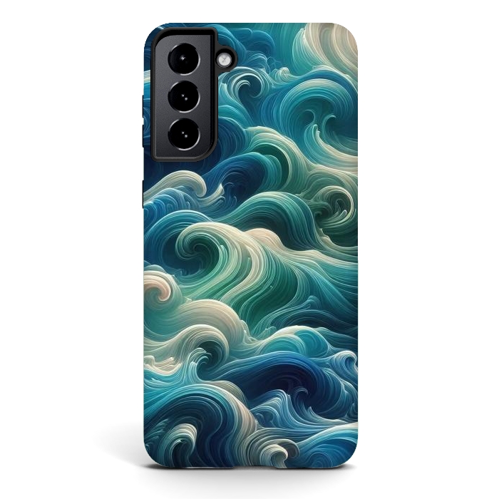 Galaxy S21 plus StrongFit Blue Swirling Waves by JohnnyVillas